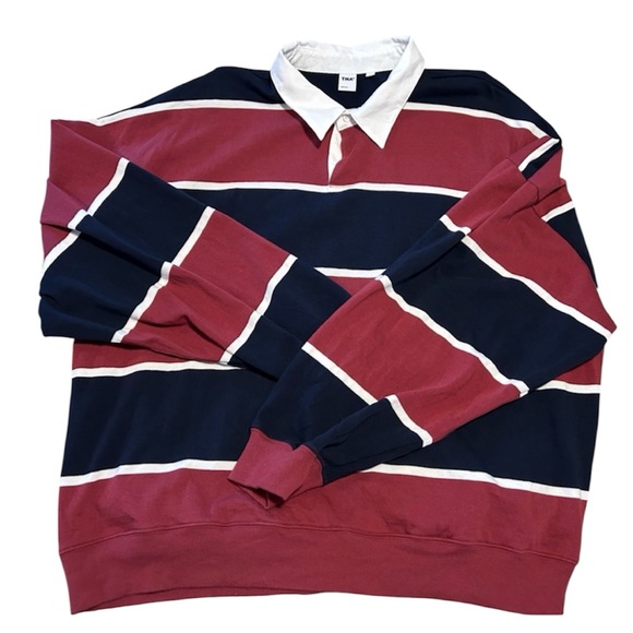 Aritzia Tops - Aritzia Lomu Polo Long Sleeve Striped Top - Cordovan /Admiral size XL